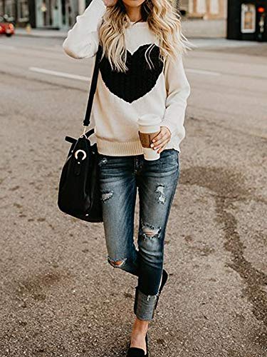 Mujer sudaderas Básico Punto Suéter de Moda O-Cuello Otoño Invierno Oversize Jerseys Blusas Abrigo Tops (Large, Beige)