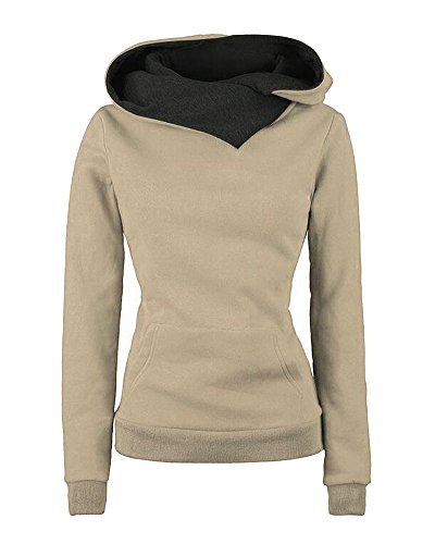 Mujer Sudaderas Camisetas Cuello Alto Pullover Camisa Manga Larga Jersey con Capucha Tops Caqui Claro M