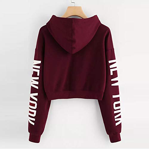 Mujer Sudaderas Cortas, K-Youth Mujer Sudaderas con Capucha Manga Larga Sudaderas Tumblr Mujer Cortas Letras Planeta Blusa Tops 2018 Otoño Invierno Hoodie Sweatshirt Chicas(Vino Rojo, S)