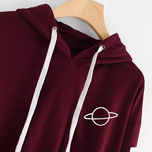 Mujer Sudaderas Cortas, K-Youth Mujer Sudaderas con Capucha Manga Larga Sudaderas Tumblr Mujer Cortas Letras Planeta Blusa Tops 2018 Otoño Invierno Hoodie Sweatshirt Chicas(Vino Rojo, S)