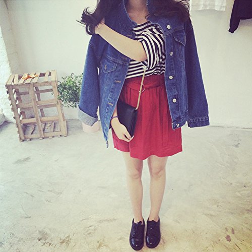 Mujer Suelta Chaqueta Vaquera de Manga Larga Cazadora Vaquera Azul Marino XXL