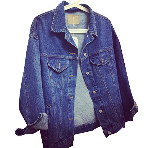Mujer Suelta Chaqueta Vaquera de Manga Larga Cazadora Vaquera Azul Marino XXL