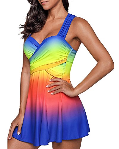 Mujer Tankinis Color De Degradado Bikini Conjuntos De Dos Piezas Correa De Hombro Doble Vestido De Playa Zafiro 3XL