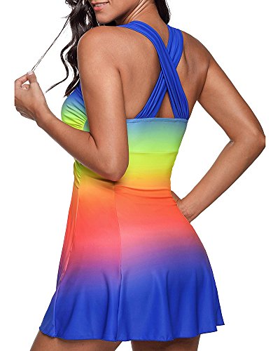 Mujer Tankinis Color De Degradado Bikini Conjuntos De Dos Piezas Correa De Hombro Doble Vestido De Playa Zafiro 3XL