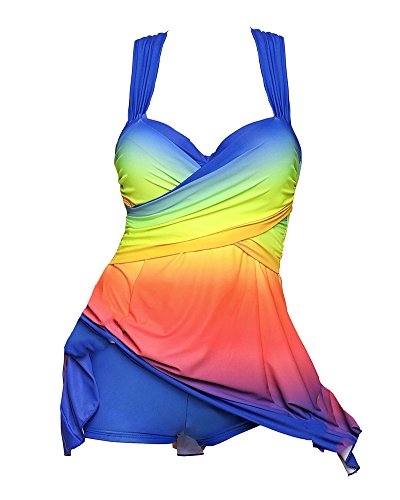 Mujer Tankinis Color De Degradado Bikini Conjuntos De Dos Piezas Correa De Hombro Doble Vestido De Playa Zafiro 3XL