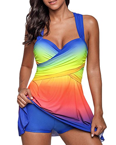 Mujer Tankinis Color De Degradado Bikini Conjuntos De Dos Piezas Correa De Hombro Doble Vestido De Playa Zafiro 3XL