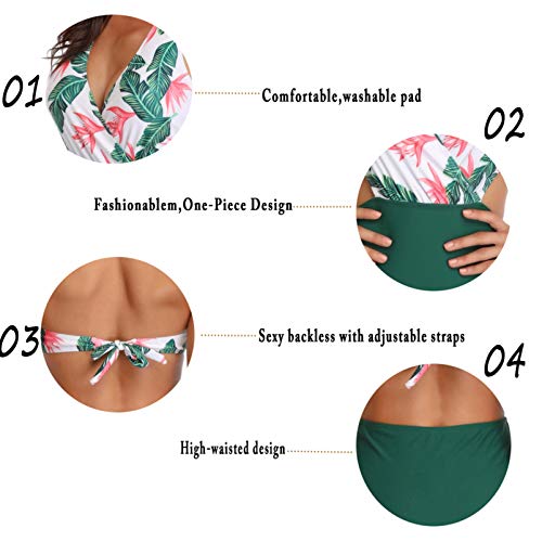 Mujer V-Cuello Trajes de baño Halter Una Pieza Push-up Acolchado Bra una Pieza Verde M (EU 36-38)