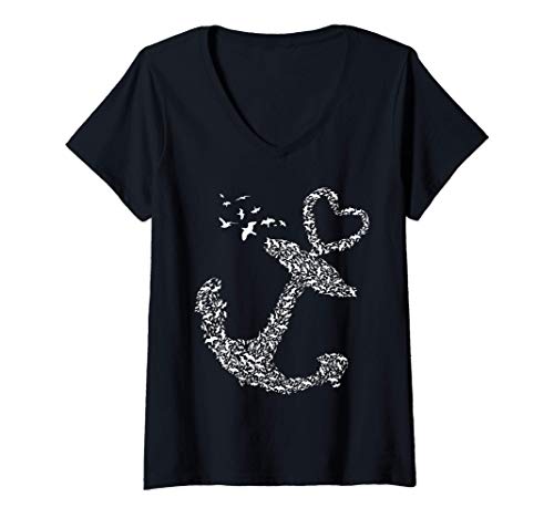 Mujer Vela Marinero Patrón Ancla Barco Marinero Capitán Velero Camiseta Cuello V