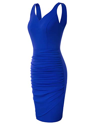 Mujer Vestido Lápiz Corto de Plisado sin Mangas con Escote Corazón para Noche M Azul CLS02497-3