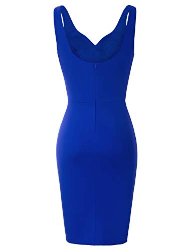 Mujer Vestido Lápiz Corto de Plisado sin Mangas con Escote Corazón para Noche M Azul CLS02497-3