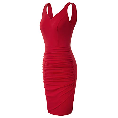 Mujer Vestido Lápiz de Verano sin Mangas con Escote Corazón para Noche M Rojo CLS02497-2