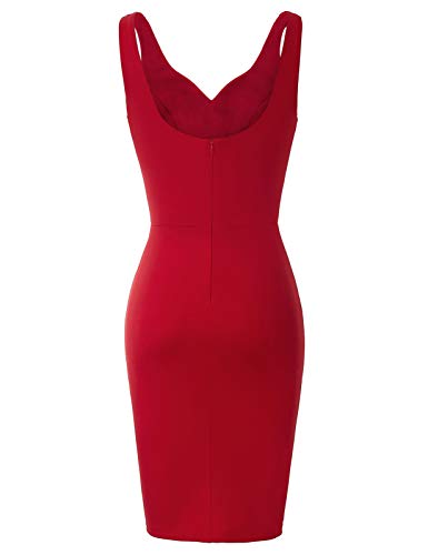 Mujer Vestido Lápiz de Verano sin Mangas con Escote Corazón para Noche M Rojo CLS02497-2