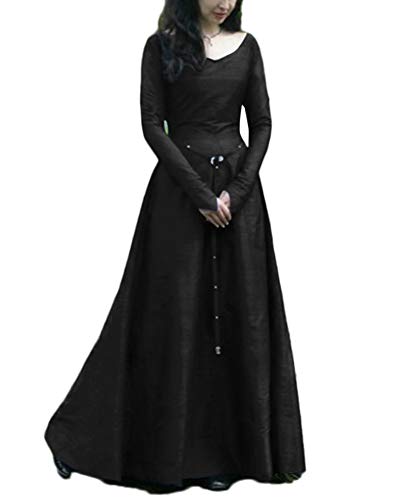 Mujer Vestido Largo De Noche De Estilo Victoriano Medieval Disfraz Traje Negro XL