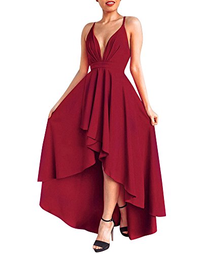 Mujer Vestido Largo Sin Mangas Backless Vestidos de Noche Fiesta Partido Coctel Dresses Vino Rojo M