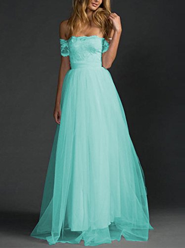 Mujer Vestido Largos Encaje de Fiesta de Manga Corto Vestidos Elegantes de Noche Ceremonia Azul Claro Small