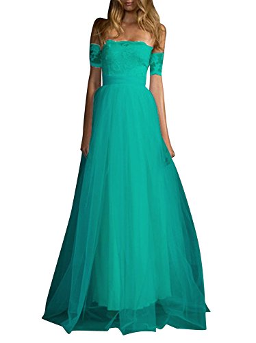 Mujer Vestido Largos Encaje de Fiesta de Manga Corto Vestidos Elegantes de Noche Ceremonia Azul Claro Small