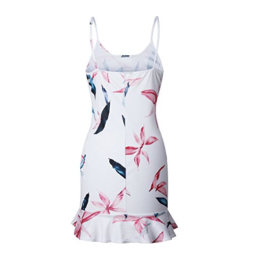 Mujer Vestido Verano Corto Elegantes Sin Mangas Espalda Descubierta Ropa Dama Moderno Slim Fit Volantes Casual Vestidos Lapiz Flores Impresión Vestidos Cortos (Color : Blanco, Size : S)