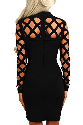 Mujer Vestidos De Fiesta Cortos Verano Elegantes Manga Larga Bandage Hueco Ajustados Vestidos Coctel Party Moda Color Sólido Vestidos Ceremonia De Noche Bodycon Vestido Dresses Señoras