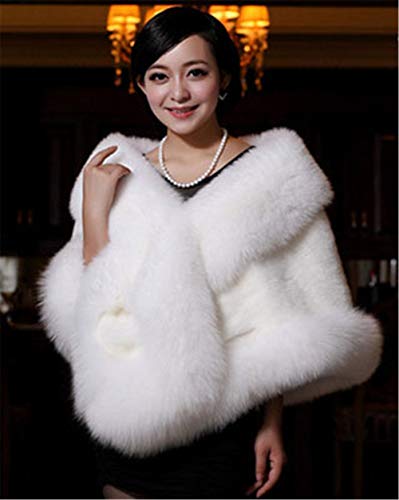 Mujeres Abrigo de Piel Sintética Capa Chal para Fiesta de Noche Boda Estolas Blanco