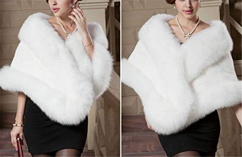 Mujeres Abrigo de Piel Sintética Capa Chal para Fiesta de Noche Boda Estolas Blanco