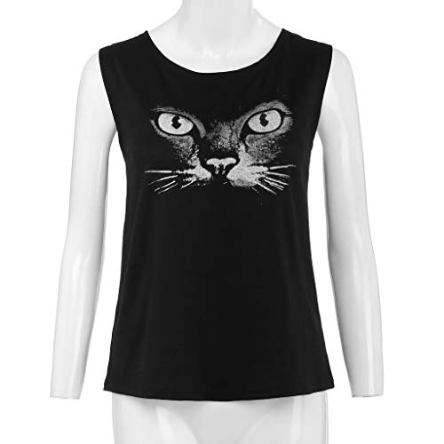 Mujeres Camiseta básica Estampada de Gato, Blusa Tirantes Camisa Tallas Grandes Tops sin Mangas Camiseta Verano t-Shirt Basicas Negro XXXL