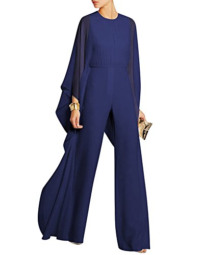 Mujeres Jumpsuits Gasa Manga del Murc Elegantes Traje Pantalones Larga Anchos Monos Azul S