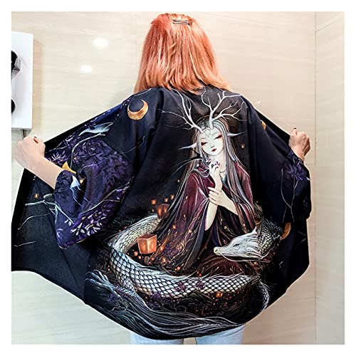 Mujeres Kimono Cardigan Yukata Femenino Streetwear Japonés Japón Camisa de Estilo Dragón Ropa de Dragón Kimono de Mujer Ropa Tradicional (Color : 1, Tamaño : One Size)