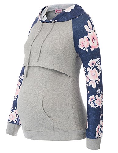 Mujeres Maternidad Lactancia con Capucha Lactancia Tops Canguro de Bolsillo Gris 2XL