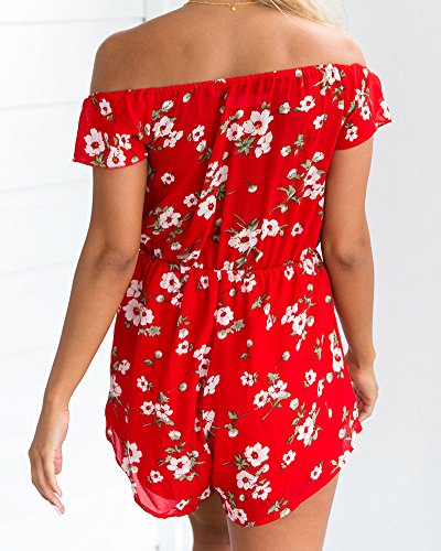 Mujeres Monos sin Mangas Playsuit Impresión Floral Verano Pantalón Corto Jumpsuit 05Rojo M
