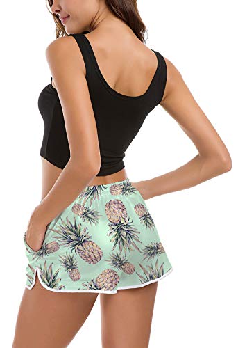 Mujeres Piña Pantalones cortos de natación Divertido Bolsillos laterales Maravilloso Loungewear Hawaiian Holiday traje de baño Parte inferior Pantalones deportivos de secado rápido para surfear M