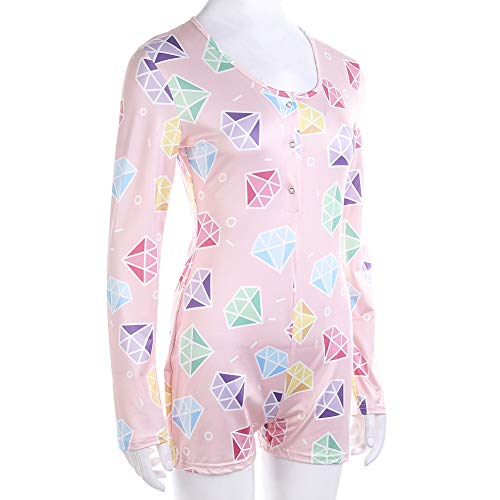 Mujeres Sexy Pantalones Cortos con Cuello en v Profundo Mameluco Mono Manga Larga una Pieza Bodycon Pijama General Verano (Rosado, XL)