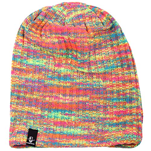 Mujeres Slouchy Gorro Tejer Boina Ribbed Holgado Casquete Invierno Verano Sombrero (Multi Rosado)