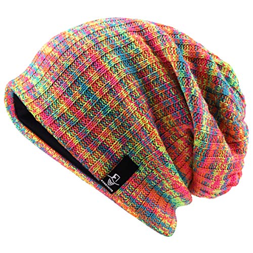 Mujeres Slouchy Gorro Tejer Boina Ribbed Holgado Casquete Invierno Verano Sombrero (Multi Rosado)