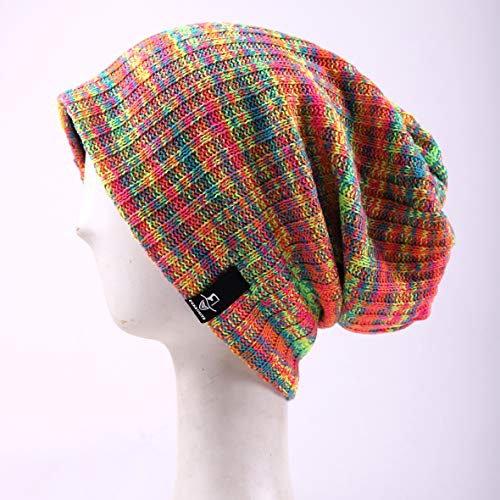 Mujeres Slouchy Gorro Tejer Boina Ribbed Holgado Casquete Invierno Verano Sombrero (Multi Rosado)
