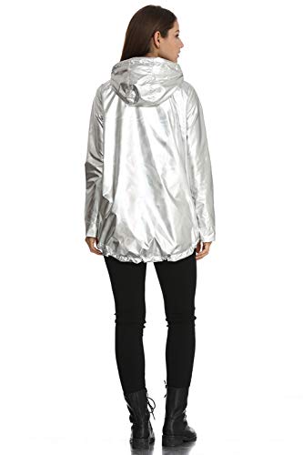 Mujeres Sudaderas con Capucha Chaqueta Abrigo Manga Larga Ligero Metálico con Capucha Chaquetas Outwear Plata XL