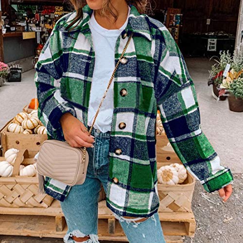MUYOGRT Chaqueta a Cuadros para Mujer Transición Talla Grande Suave Abrigo Camisa Casual Moda Manga Larga Estilo Boyfriend Otoño con Botones(Marrón，M)