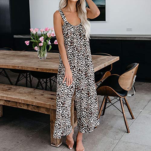 MUYOGRT Mono para Mujer Peto Sin Mangas de Pantalones Ajustable Correa Casual Flojo Rompers Largo Monos de harén Mono de Pierna Ancha Overalls para Primavera Verano(Leopardo，L)