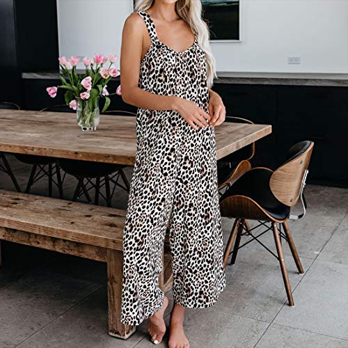 MUYOGRT Mono para Mujer Peto Sin Mangas de Pantalones Ajustable Correa Casual Flojo Rompers Largo Monos de harén Mono de Pierna Ancha Overalls para Primavera Verano(Leopardo，L)