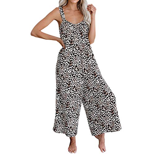 MUYOGRT Mono para Mujer Peto Sin Mangas de Pantalones Ajustable Correa Casual Flojo Rompers Largo Monos de harén Mono de Pierna Ancha Overalls para Primavera Verano(Leopardo，L)