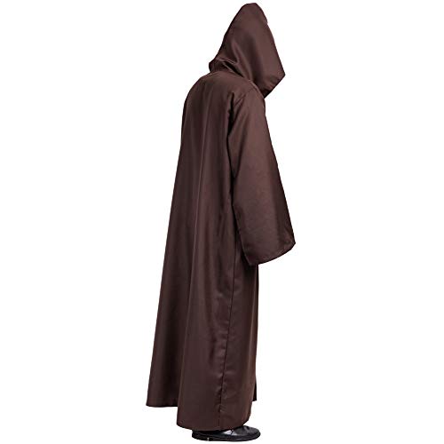 Myir JUN Capa con Capucha de Halloween para Hombre, Disfraz de Caballero para Adulto Carnaval Medieval Traje Ropa Cosplay (L, Marrón)
