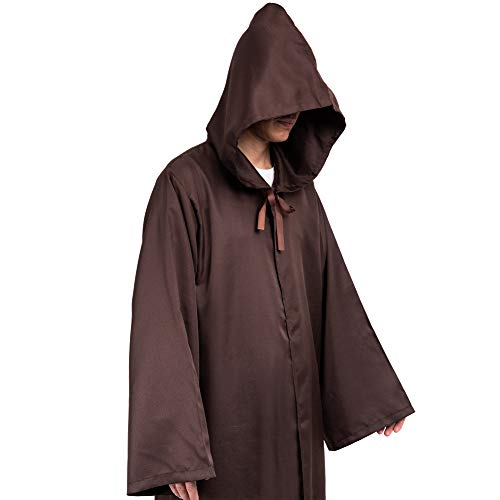 Myir JUN Capa con Capucha de Halloween para Hombre, Disfraz de Caballero para Adulto Carnaval Medieval Traje Ropa Cosplay (S, Marrón)