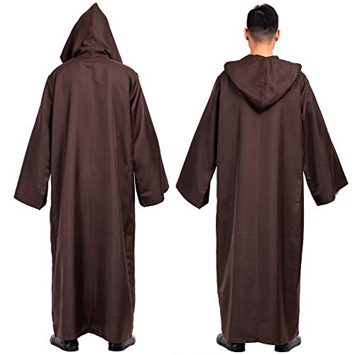 Myir JUN Capa con Capucha de Halloween para Hombre, Disfraz de Caballero para Adulto Carnaval Medieval Traje Ropa Cosplay (S, Marrón)