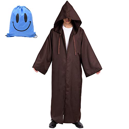 Myir JUN Capa con Capucha de Halloween para Hombre, Disfraz de Caballero para Adulto Carnaval Medieval Traje Ropa Cosplay (S, Marrón)