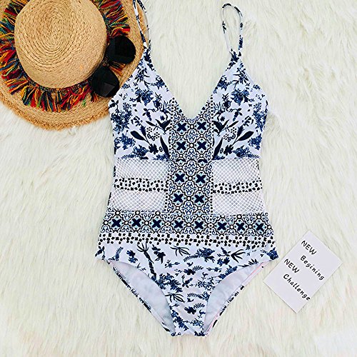 N-B Bañador Natacion Mujer Push Up Bikinis Dibujos de Retro Blanca Hueco Ropa de V-Cuello Traje de Baño de Una Piezas 2021 Verano Neopreno Playa Deportivo Ropa