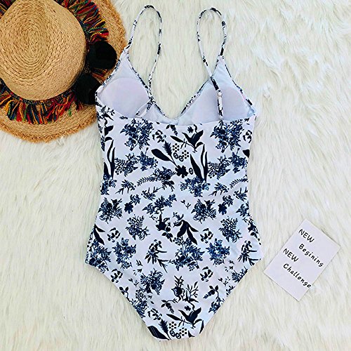 N-B Bañador Natacion Mujer Push Up Bikinis Dibujos de Retro Blanca Hueco Ropa de V-Cuello Traje de Baño de Una Piezas 2021 Verano Neopreno Playa Deportivo Ropa