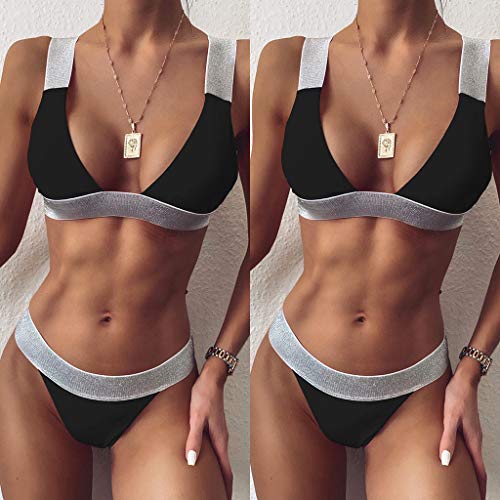 N-B Bikinis Mujer 2021 Verano Push Up Empalme Colores Trajes de Baño de Dos Piezas Banda Ancha Ropa Tops Bra y Bikinis Tanga Natacion Bañador