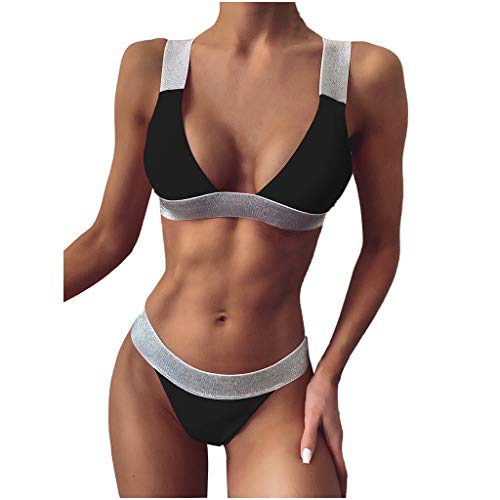 N-B Bikinis Mujer 2021 Verano Push Up Empalme Colores Trajes de Baño de Dos Piezas Banda Ancha Ropa Tops Bra y Bikinis Tanga Natacion Bañador