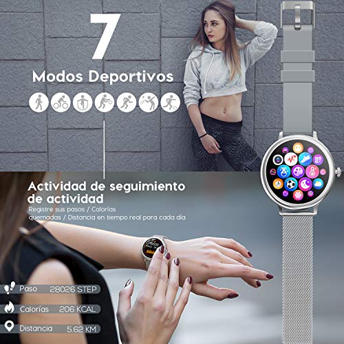 NAIXUES Smartwatch Mujer, Reloj Inteligente Impermeable 67, Monitor de Sueño y Caloría Pulsómetro, 7 Modos de Deportes, Notificaciones Inteligentes, Reloj Deportivo Mujer para Android iOS