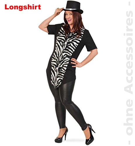 narrenwelt Zebra Big Stripes con felpa 50, camiseta larga para mujer, camiseta grande, disfraz de cebra, para mujeres fuertes, tallas grandes