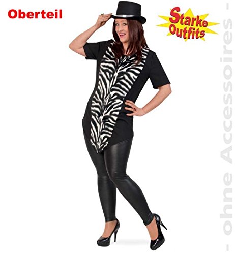 narrenwelt Zebra Big Stripes con felpa 50, camiseta larga para mujer, camiseta grande, disfraz de cebra, para mujeres fuertes, tallas grandes